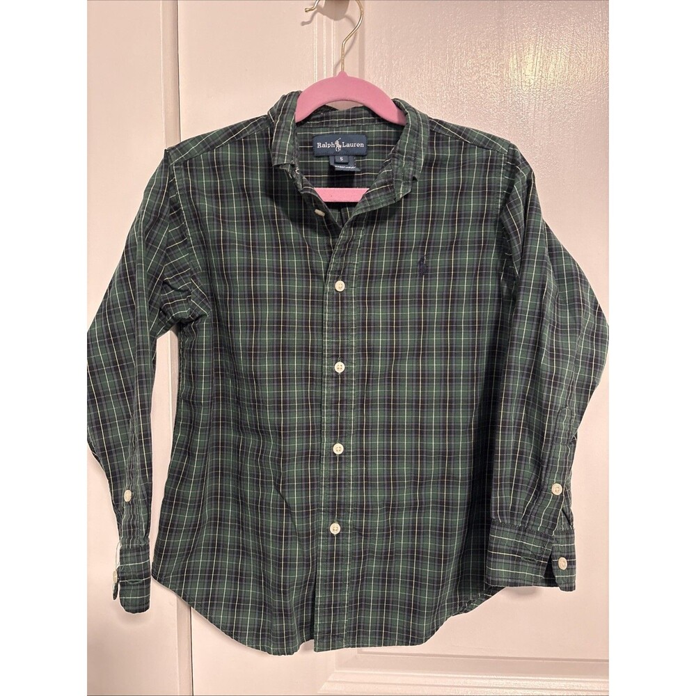 Ralph Lauren Cotton Plaid Button-Down Shirt – Blue/Green/Yellow – Boys Size 5